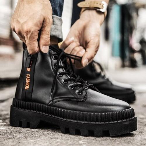 Men Martins Boots Fashion Lace Up Low Heel Ankle Boots Outdoor Casual Motorcycle Boots Zapato De Hombre Man Platform Shoes