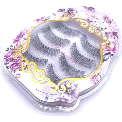 4 Pairs Makeup Fake Eyelashes 3D Strip Lashes False Eyelash Natural Long Handmade Clear Band Eye Lash Set
