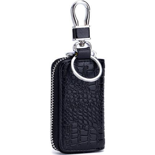 Genuine Leather Car Key Wallets Men Women Smart Keychain Car Key Holder Organizer Keyring Zipper Cover Bag for Remote Key Fob