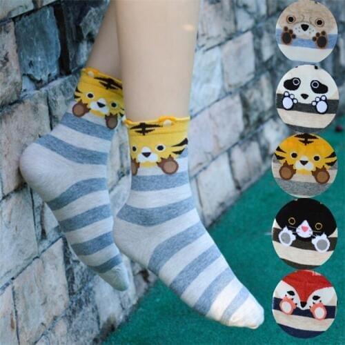 New arrival cartoon socks women spring autumn-winter cute funny sock ladies and womans striped cotton socks