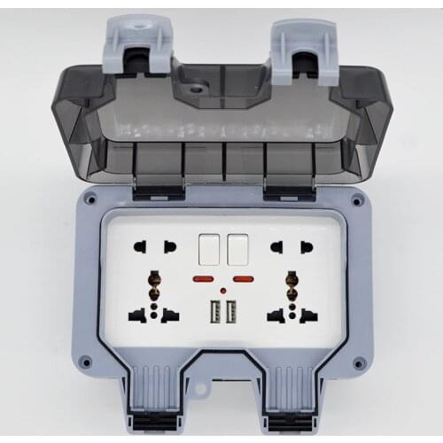 New Outdoor Waterproof Socket Wall Plug Multi Function 10 Hole 250V 13A With 2.1mA USB Charging Jack With Power Switch Wholesale