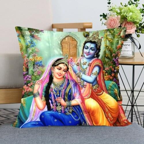 New Nice Radha Krishna Anime Pillow Cover Bedroom Home Office Decorative Pillowcase Square Zipper Pillow case Satin Soft Cover