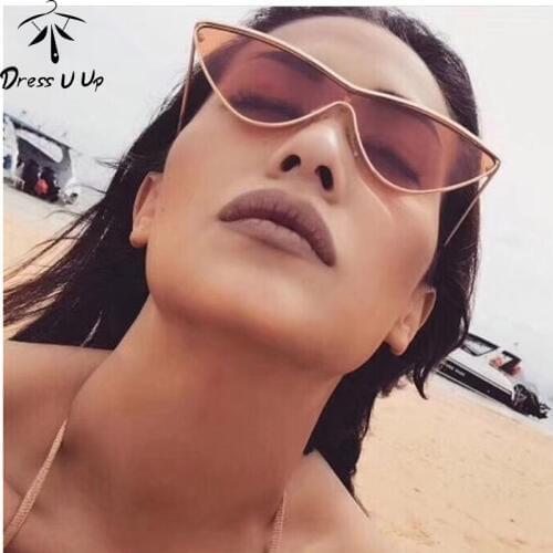 DRESSUUP Trendy Triangle Cat Eye Sunglasses Women Sun glasses Fashion Siamese Gradient Metal Female Eyewear Oculos