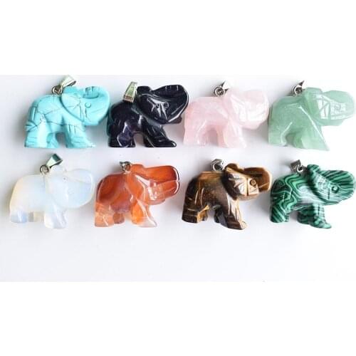 Wholesale 8pcs/lot hot sale Assorted Carved Mixed natural opal stone elephant pendants charms for jewelry making Free shipping