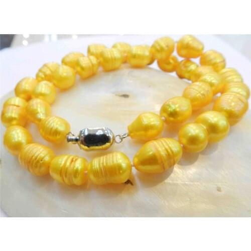 10-11MM YELLOW GOLDEN NATURAL TAHITIAN PEARL NECKLACE 18" AAA