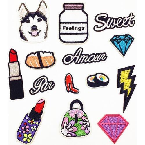 PGY 1 PC Letters Cartoon Embroidered Patch Diamond Stripes on Clothes Patches for Clothing Iron Hand Parches Bordados Badges