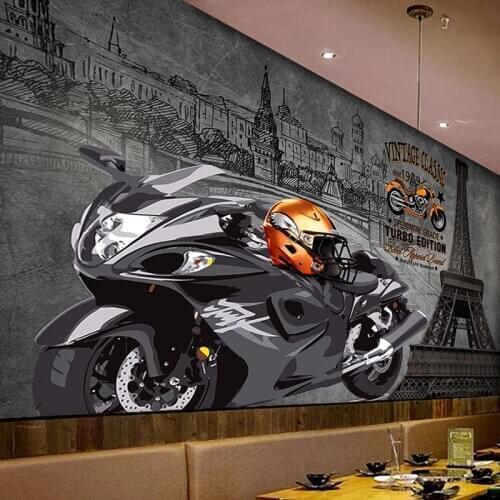 Custom Mural Wallpaper 3D Motorcycle Cement Wall Retro Fresco Restaurant Cafe KTV Bar Background Wall Papers Papel De Parede 3 D