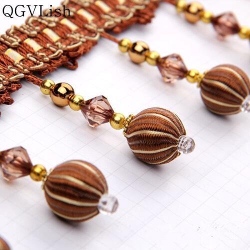 QGVLish 12M/lot Beads Curtain Tassel Fringe Lace Trims DIY Sewing Sofa Stage Lamp Edge Decor Curtain Accessories Lace Ribbon