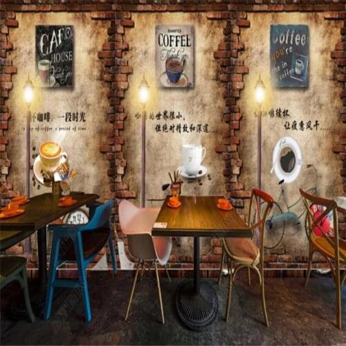Custom size retro nostalgic brick wall coffee theme 3D wall paper cafe bar industrial decor mural self-adhesive wallpaper