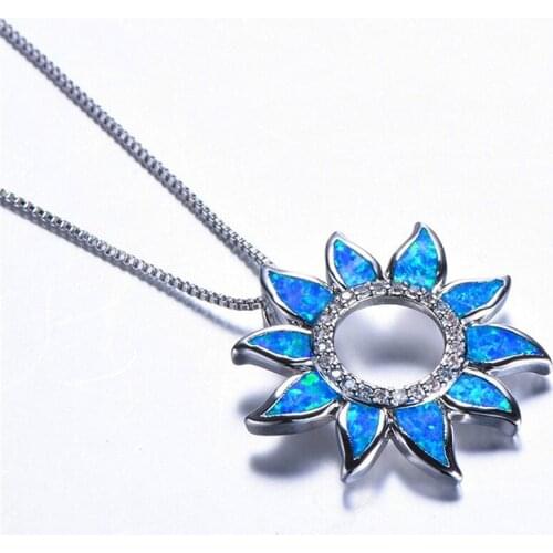 Luxury Charming Rainbow Hollow Sunflower Pendant Fire Opal Necklace Bride Engagement Charm Necklace Lovers Jewelry