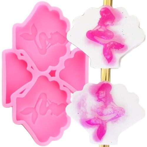 Mermaid Seashell Silicone Straw Topper Mold Chocolate Fondant Cake Decorating Tools Cookie Baking Candy Polymer Clay Resin Mould