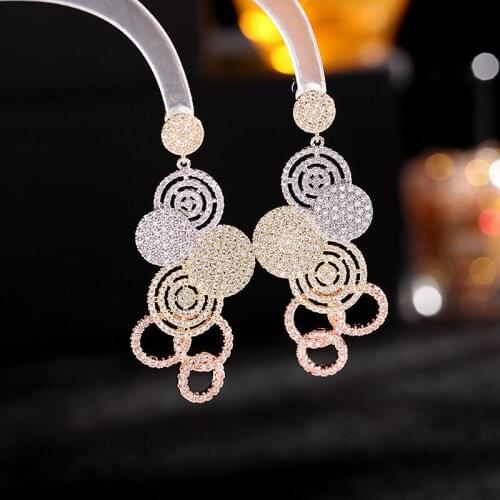 Korea 2021 color matching design feeling microscope color zircon personality hollow out the disc geometry earrings