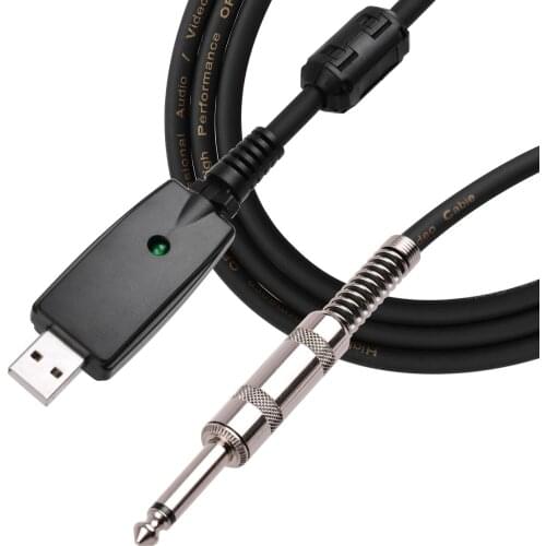 USB Male Interface to 6.35mm (1/4inch) Mono Electric Guitar Connection Cable Professional Guitar to PC USB Link