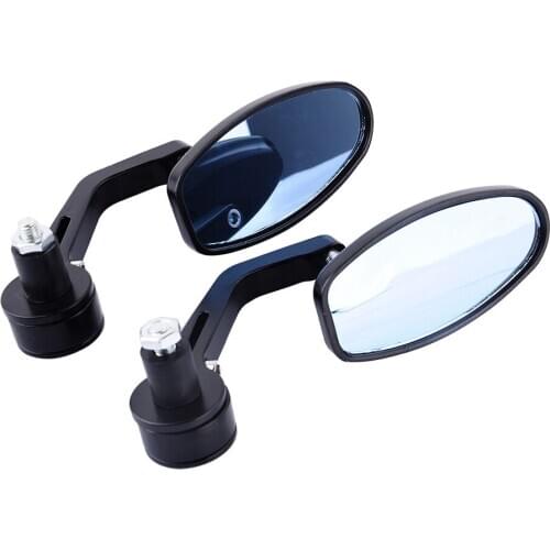 High Quality Clear White Glass 1 Pair 7/8" 360 Degree Swivel Motorbike Handle Bar End Rear View Mirrors Black Motorcycle