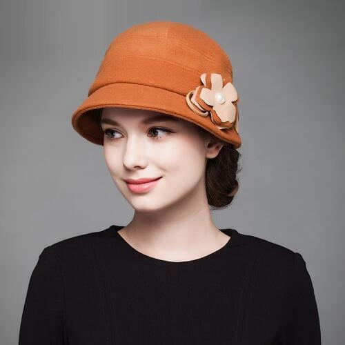 New Arrival Women Winter Wool Hat Lady Fashion England Style Woolen Cap Adult Fashionable Flower Warm Keeping Basin Cap B-7556