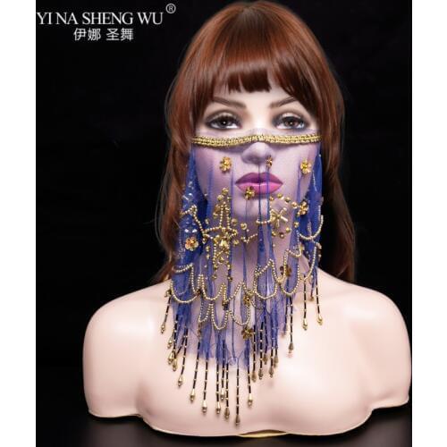 Women\s Belly Dance Tribal Face Veil With Halloween Costume Accessory With Sequins Bellydance Veils For Sale 9 Colors Available