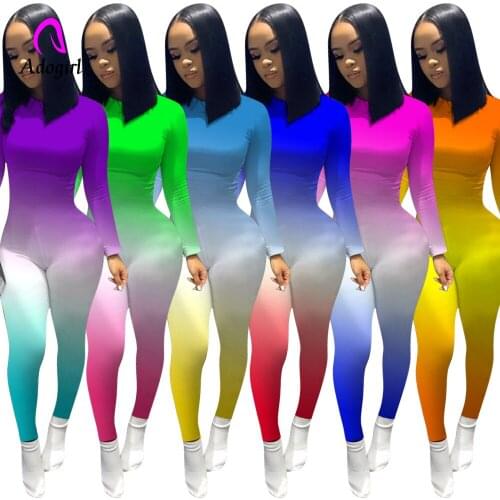 Gradient Print Jumpsuits for Women O-Neck Sexy Jumpsuit 2021 Autumn Long Sleeve Fashion Jumpsuit Party Women Romper Playsuit