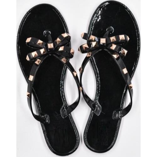 Hot 2020Fashion Woman Flip Flops Summer Shoes Cool Beach Rivets big bow flat sandals Brand jelly shoes sandals girls size 36-40