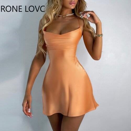 Women Solid Cami backless Satin Mini Bodycon Summer Sexy Party Dress