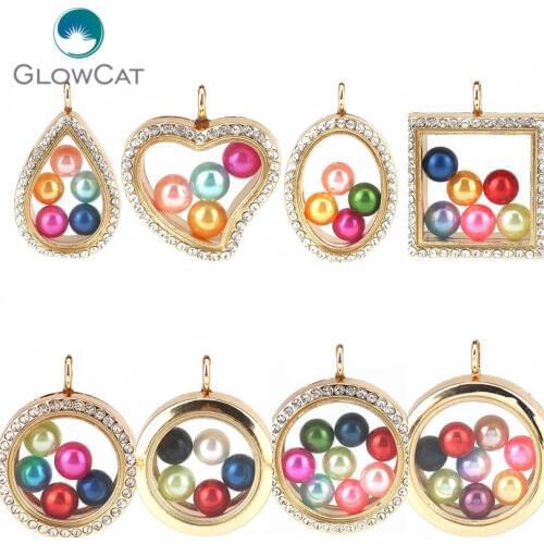 Gold Color Blank Magnetic Geometric Heart Square Living Memory Locket Charms Locket Pendant For Necklaces Earrings Jewelry