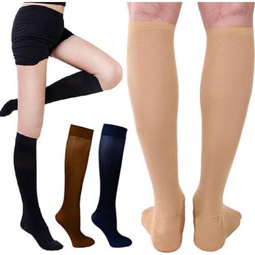 1 Pair Compress Socks Pressure Leg Men Women 15-20 Mmhg Running Sport Travel Compression Stockings Multi Nylon Black White