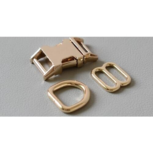 10 set (metal buckle+8 buttons+D ring/set) DIY dog cat collar buckles quick-release buckle for 5/8Inch(15mm) Gold