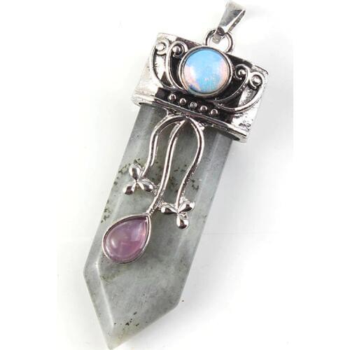 100-Unique 1 Pcs Silver Plated Labradorite Stone Sword Shape With Flower Pendant For Anniversary Jewelry