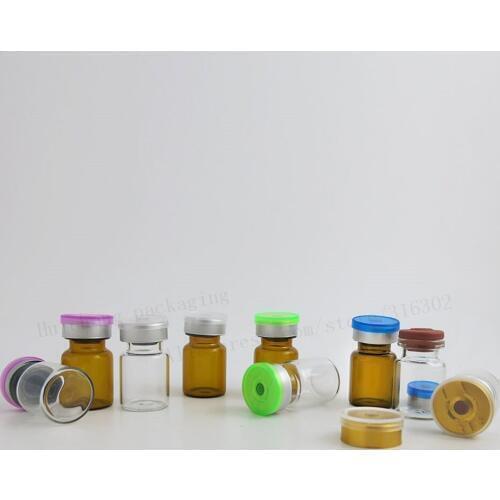 100 X 5ML Clear Empty Glass Vials with Silicone Butyl Stopper Plastic Caps Cosmetic Injection glass bottles with Crimp Neck