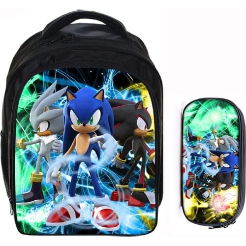 13 Inch SONIC RACING Cartoon Kids Backpack School Bags for Boys Girls Mochila Infantil Pencil Bag Sets