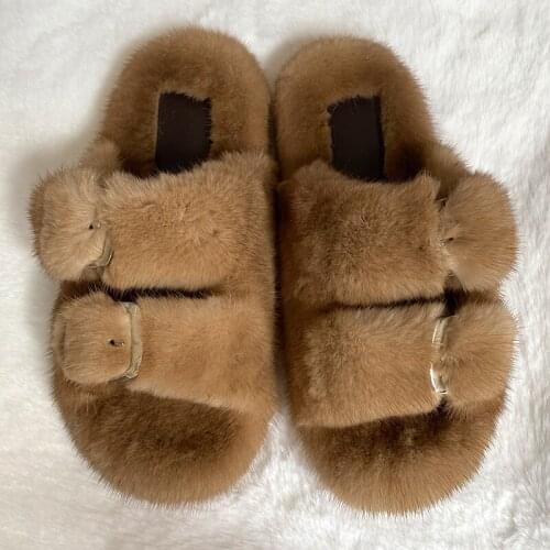 Womens Shoes , Mink Fur Summer Slippers For Women, 100% Outdoor Slippers, Home Sandals ,2021