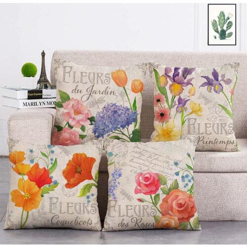 45*45cm French classic flowers print Cushion Cover Linen Throw Pillow Car Home Decoration Decorative PillowcaseT436