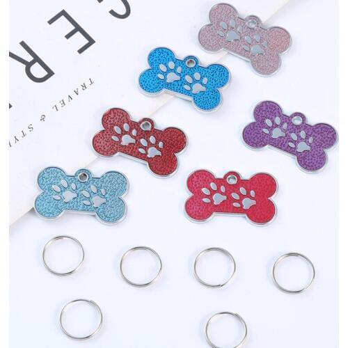 Dog Tags Engraved Cat Puppy Pet ID Name Dog Collar Tag Pendant Pet Accessories Bone&Paw Glitter