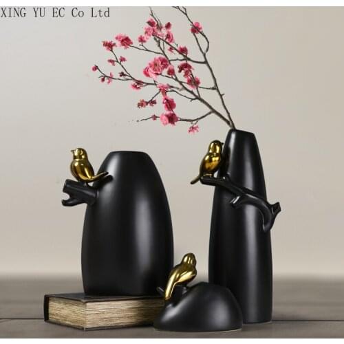 Black Ceramic Vase Decoration Creative Animal Statue Simple Living Room Flower Arrangement Accessories Handicraft Decoration