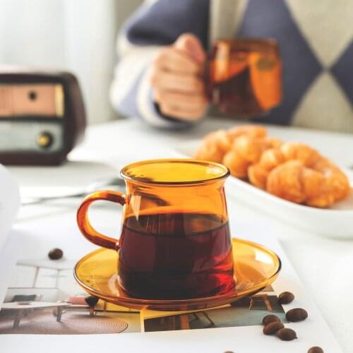 Colorful Retro Heat-resistant Glass Coffee Cup Handmade Tea Cup Nordic INS Feng Shui Cup Creative Cup and Saucer Set