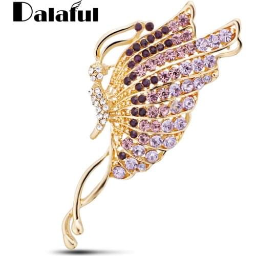 Dalaful Exquisite Butterfly Brooches Crystal Brooch For Scarf Buckles Dress Pin Up Crystal Corsage For Women Z034