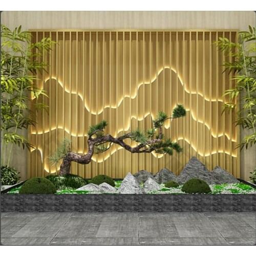 Stainless steel background wall rockery screen landscape painting partition titanium light luxury living room decoration