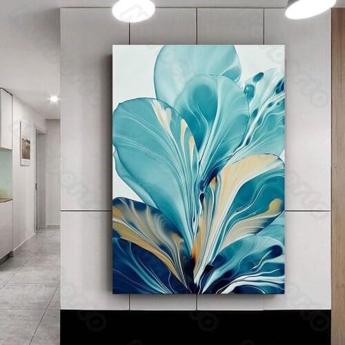 Nordic Style Canvas Painting Wall Poster Minimalist Pictures Big Light Green Flowers for Home Rooms and Hallway Wall Decoration