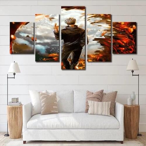 Art Modular Picture 5 Pieces Japanese Anime Jujutsu Kaisen Canvas Painting Home Decor Bedside Background Print Wall Poster Frame