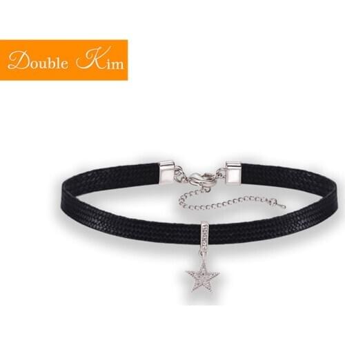 Star Zircon Choker Titanium Stainless Steel Leather Strap Zircon European USA Fashion Trendy Women Jewelry Gift