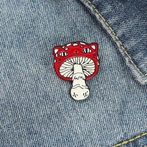 Creative Evil Mini Cat Face Mushroom Enamel Pin Red Mushroom With Smiley Frog Animal Plant Brooch Bag Clothes Lapel Pin Badge