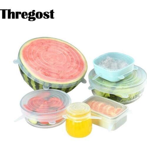 6Pcs/Set White Silicone Lids Stretch Suction Cover Cooking Pot Pan Silicone Cover Pan Spill Lid Stopper Home Food Fresh Cover