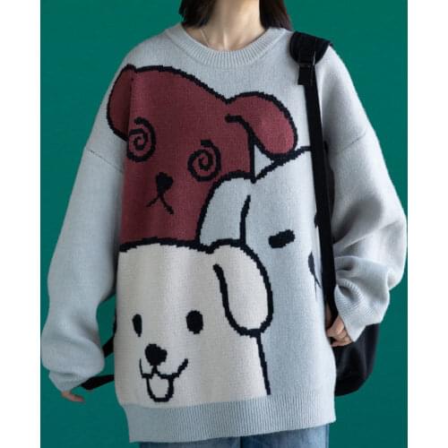Bear black sweater autumn and winter trend ins sweater cute sweater outside knit sweater coat wild lazy style sweater women
