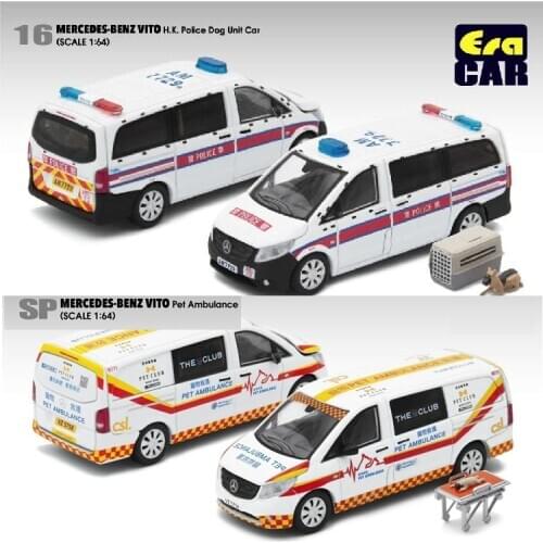 Era Car 1:64 VITO Van Pet Ambulance w/Pet dog H.K Dog Unit Car w/police dog Patrol Mode Diecast Model Car