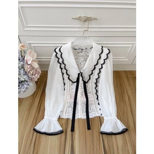 Fashion Ladies 2021 New Long Sleeve Sexy Casual Bow Chiffon Shirt 0315