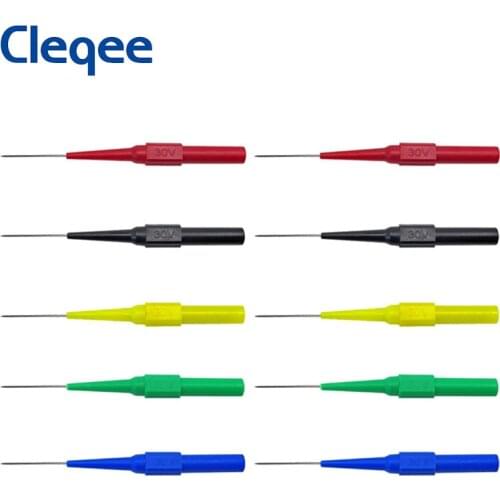 Cleqee P5007 10PCS Multimeter Test Probes Back Probes Insulation Piercing Needles with 4mm Socket Acupuncture Car Tool Kit 30V