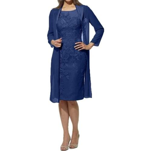 Summer Spring Formal Slim Lace Mesh Chiffon Jacket Sets Mother of The Dresses Plus Size 2Pieces Elegant Mother Knee-length Dress
