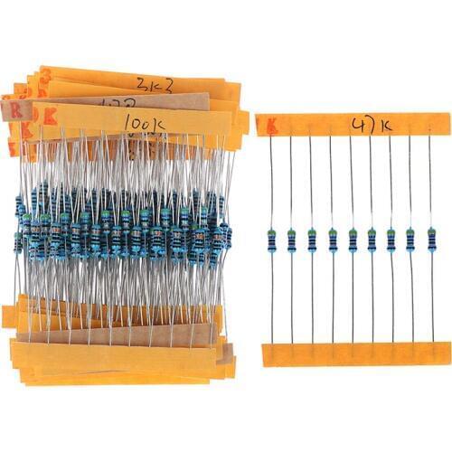 300pcs/set 30 Kinds 1/4W Resistance 1% Metal Film Resistor Pack Assorted Kit 1K 10K 100K 220ohm 1M Resistors 300pcs/set
