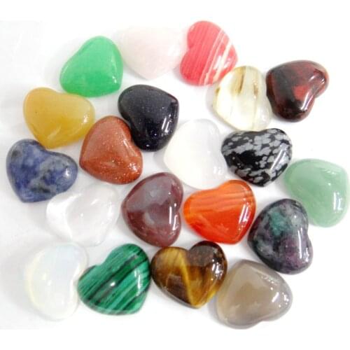Natural Stone Quartz Crystal Turquoises tiger eye heart Cabochon pendant for diy jewelry making Necklaces Accessories30pcs