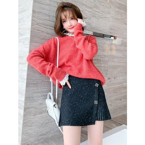 Patched sequins with irregular pleatsAThe new winter style of figure tweed half skirt womens wear High Quality