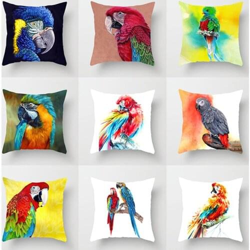 NEW Animals Parrots Decorative Cushion Cover Polyester Pillow Cover for Home Chair Sofa Decor Colorful Birds Pillowcase 45X45cm